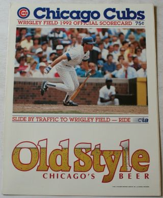 1992 Chicago Cubs Vs.  St.  Louis Cardinals Scorecard Ryne Sandberg Cover Sosa 1st