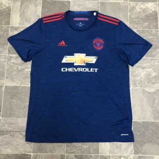 Men’s Adidas Manchester United Fc Chevrolet 2016 - 17 Home Blue Jersey Sz Xl