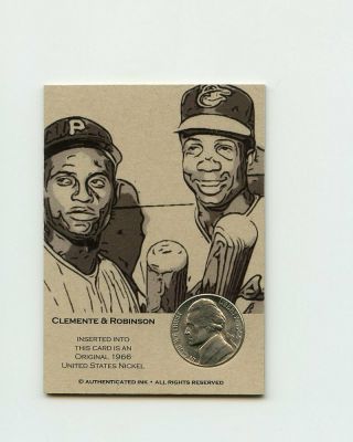 Roberto Clemente & Frank Robinson 1966 Nickel Insert Thick Trade Card Rare