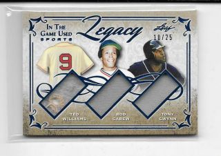 2019 Leaf In The Game Sports Ted Williams Carew Gwynn Triple Jersey Button Hole