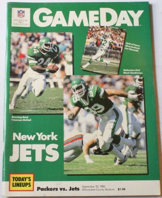 1985 Green Bay Packers Vs.  York Jets Program Namath Gastineau Mcneil Cover