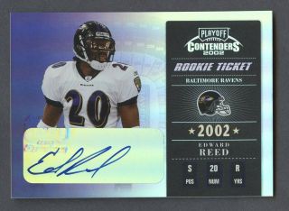 2002 Playoff Contenders Rookie Ticket Edward Ed Reed Rc Auto 80/550 Ravens