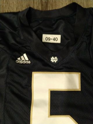 2009 ADIDAS TEAM ISSUED AUTHENTIC GAME NOTRE DAME FOOTBALL HOME JERSEY 5 2