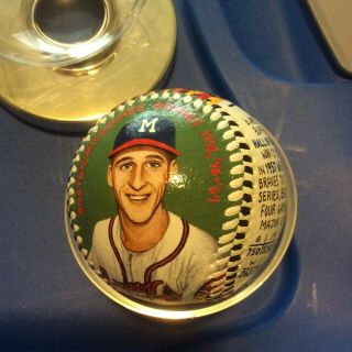 Monty Sheldon Painted Baseball Warren Spahn 1st Commissioned Baseball 1998
