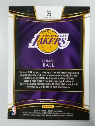 2018 - 19 Panini Select Lonzo Ball Concourse Zebra Prizm SSP Case Hit Rare Lakers 2