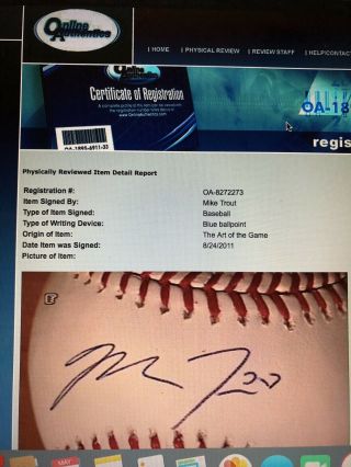 Mike Trout Signed Autograph Official Major League Baseball PSA MVP Rookie Era 9