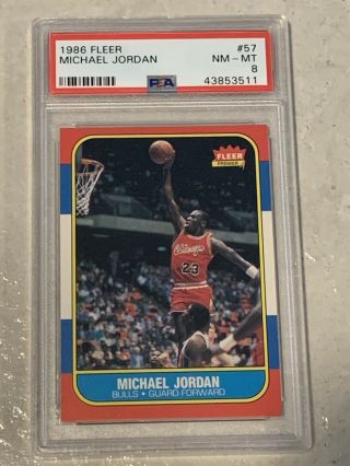 1986 - 87 Fleer Michael Jordan 57 Rookie Card Graded Psa 8 Nm - Mt