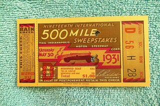 1931 Indianapolis 500 Race Ticket Stub 19th Annual 500 Mile Louis Schneider