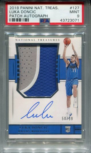 2018/19 Panini National Treasures Luka Doncic Rpa Patch Auto Rc 50/99 Psa 9