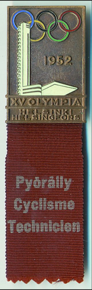 Olympic Games Helsinki 1952.  Participation Badge Cycling