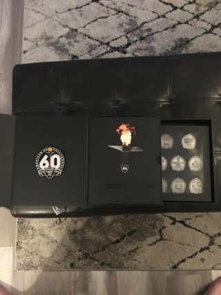 Oakland Raiders Commemorative Season Ticket Box 8 Piece Coin Set And Patch