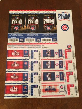 2016 Chicago Cubs Baseball - - World Series Playoff - " Uncut " Sheet Of 11 Tickets