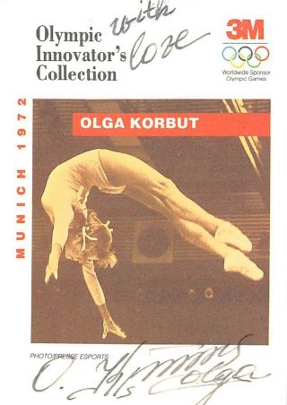 Gold Olympics 1992 Autographed 3m Card Olga Korbut Gymnastics Belarus With Love