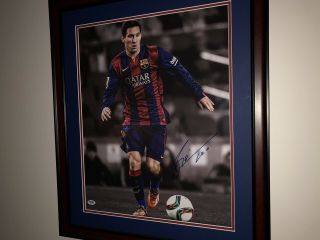 Lionel Messi Authentic Signed 16x20 Framed Photo.  Fc Barcelona.  Psa/dna
