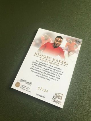 2018 Futera Raheem Sterling History Makers Game Jersey 07/34 Jersey Number 2