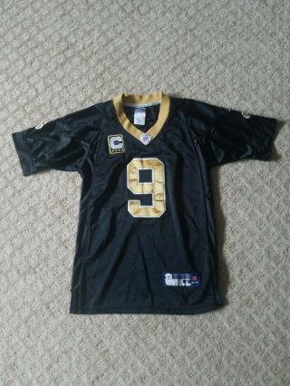 Youth Rbk Nfl Authentic Black Orleans Saints Drew Brees 9 Jersey Small 10 - 12