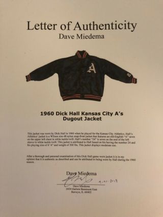 1960 Dick Hall Kansas City A’s Game Worn Dugout Jacket 12