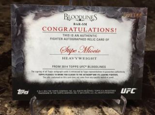 2014 Topps UFC/Bloodlines STIPE MIOCIC (109/188) AUTO RELIC CARD (BAR - SM) 2