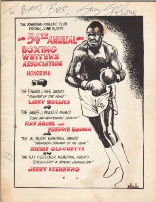 1979 Boxing Writers Association Awards Program Signed By Sylvester Stallone