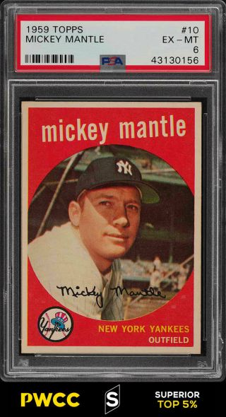 1959 Topps Mickey Mantle 10 Psa 6 Exmt (pwcc - S)