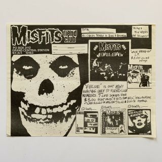 1982 The Misfits Fiend Club Evilive Flyer Order Form Danzig Samhain Punk