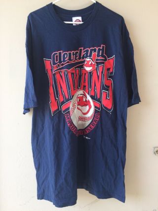Mens (xxl) Cleveland Indians Chief Wahoo T - Shirt Navy Blue 100 Cotton 2xl Adult