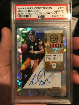 2018 Contenders Mason Rudolph Rookie Ticket Cracked Ice Auto Psa 10 Steelers ⚡️