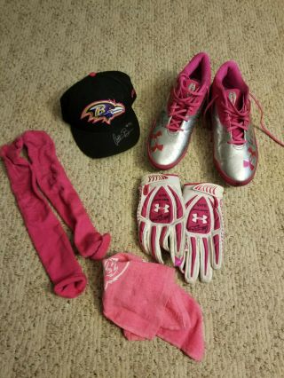 Ravens Game Worn Brown,  Smith And Boyle Cleats,  Gloves,  Hat And Socks