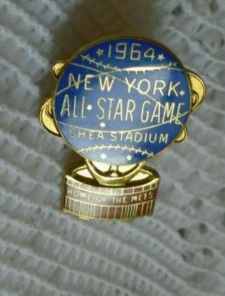 1964 Baseball All - Star Game Press Pin Ny Mets Shea Stadium
