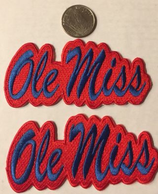(2) - Ole Miss Rebels Vintage Embroidered Iron On Patches 4” X 2 " Awesome