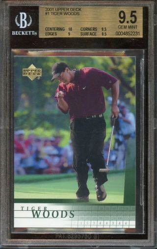 2001 Upper Deck Tiger Woods Rookie 1 Golf Card Bgs 9.  5 W/10 Gem