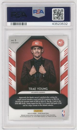 TRAE YOUNG 2018 - 19 PRIZM ROOKIE LUCK OF THE LOTTERY HYPER PSA 9 HAWKS RC 2