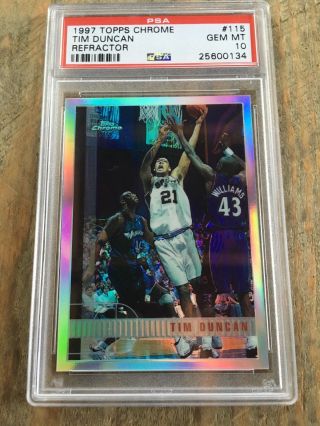 1997 Topps Chrome Refractor Tim Duncan Rc Rookie Card Psa 10 Gem Perfect