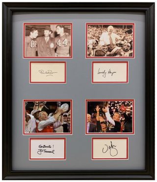 Woody Hayes Paul Brown Tressel Urban Signed 20x24 Frame Ohio State Champions Psa