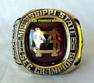 1987 Mississippi State Bulldogs Baseball Sec Champions Championship Ring 10k Gld