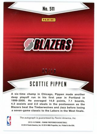 2013/14 Panini Preferred Scottie Pippen auto Purple /10 2