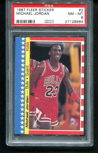 1987 Fleer Sticker Michael Jordan Bulls 2 Psa 8 (664)