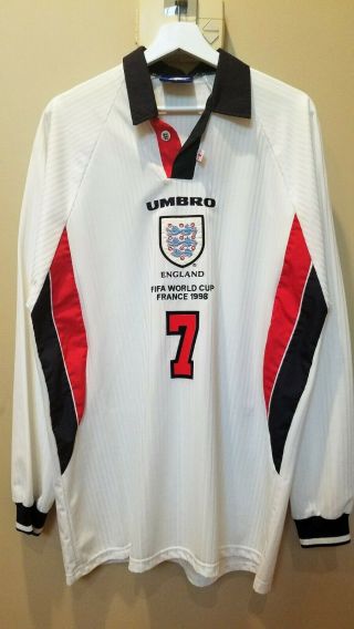 David Beckham 7 England Umbro Home Match Issue Football Shirt (xl) World Cup 98