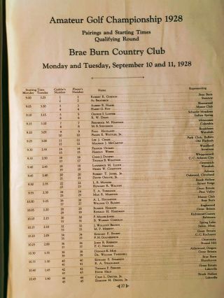 1928 US National Amateur Golf Championship Program Brae Burn CC Bobby Jones 8