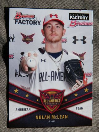 Nolan Mclean 2019 Bowman Baseball Factory Under Armour All - American Card