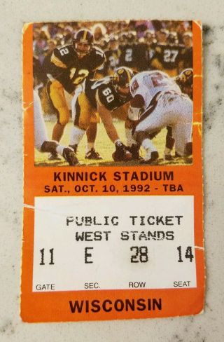 Iowa Hawkeyes Wisconsin Badgers Football Ticket Stub 10/10 1992