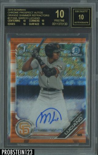 2019 Bowman Chrome Orange Shimmer Refractor Marco Luciano Rc Bgs 10 Black Label