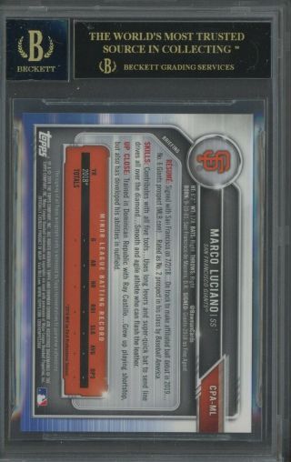 2019 Bowman Chrome Orange Shimmer Refractor Marco Luciano RC BGS 10 BLACK LABEL 2
