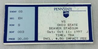 Cfb 1997 10/11 Ohio State Buckeyes At Penn State Football Ticket Stub