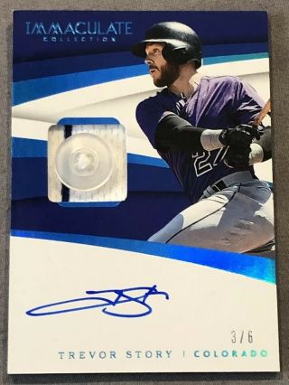 Trevor Story 2018 Panini Immaculate Button Relic Jersey Auto 3/6 Rockies