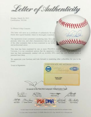 Derek Jeter Signed Major League Baseball Yankees Ws Mvp Mlb/steiner/psa