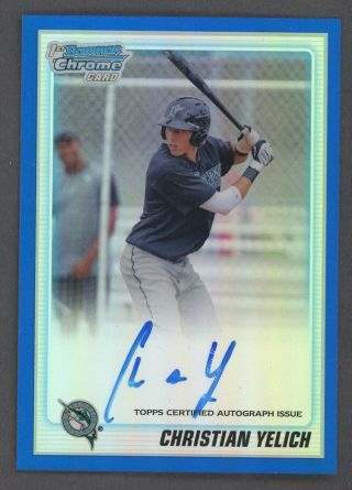 2010 Bowman Chrome Blue Refractor Christian Yelich Marlins Rc Rookie Auto /150