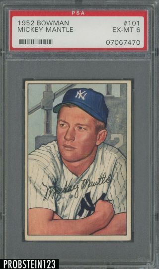 1952 Bowman 101 Mickey Mantle York Yankees Hof Psa 6 Ex - Mt " Hot Card "