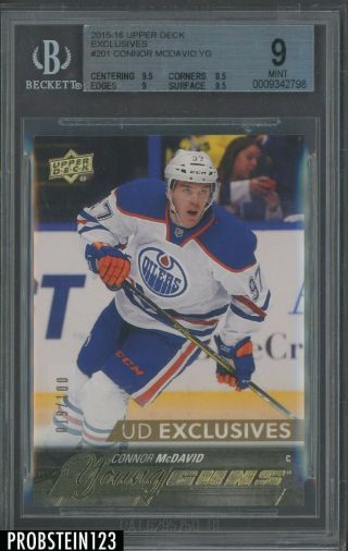 2015 - 16 Upper Deck Young Guns Exclusives 201 Connor Mcdavid Rc /100 Bgs 9