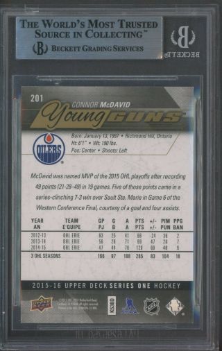 2015 - 16 Upper Deck Young Guns Exclusives 201 Connor McDavid RC /100 BGS 9 2